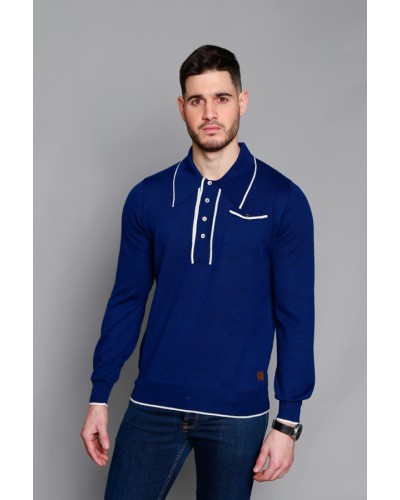 Jersei màniga llarga coll polo blau vintage | Òscar Dalmau