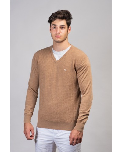 Jersei pic marró màniga llarga home llana merino | Roba per a home | STJOR