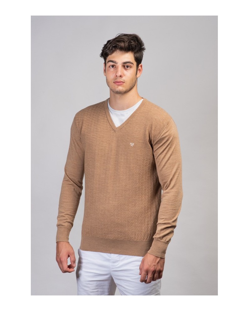 Jersei pic marró màniga llarga home llana merino | Roba per a home | STJOR