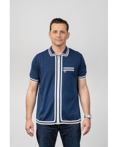 Camisa de punt Zip-Front Blau Marí Home - Òscar Dalmau | STJOR